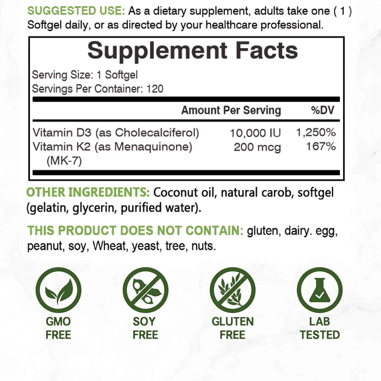 Vitamina D3 10,000 UI + K2 MK7 - Health Wellness Vitamins reseña y precio